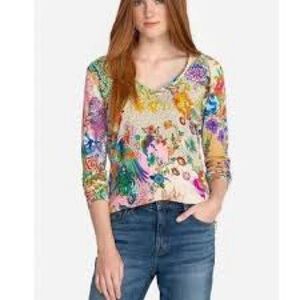 Johnny Was Light Dreamer Long Sleeve Vee Swing Tee Sz-L